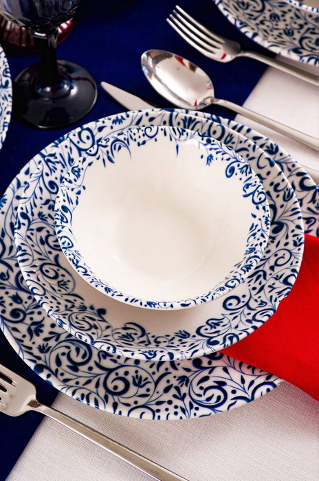 Hermia Laleli Juego de Cena de Porcelana 18 Piezas Blanco y Azul